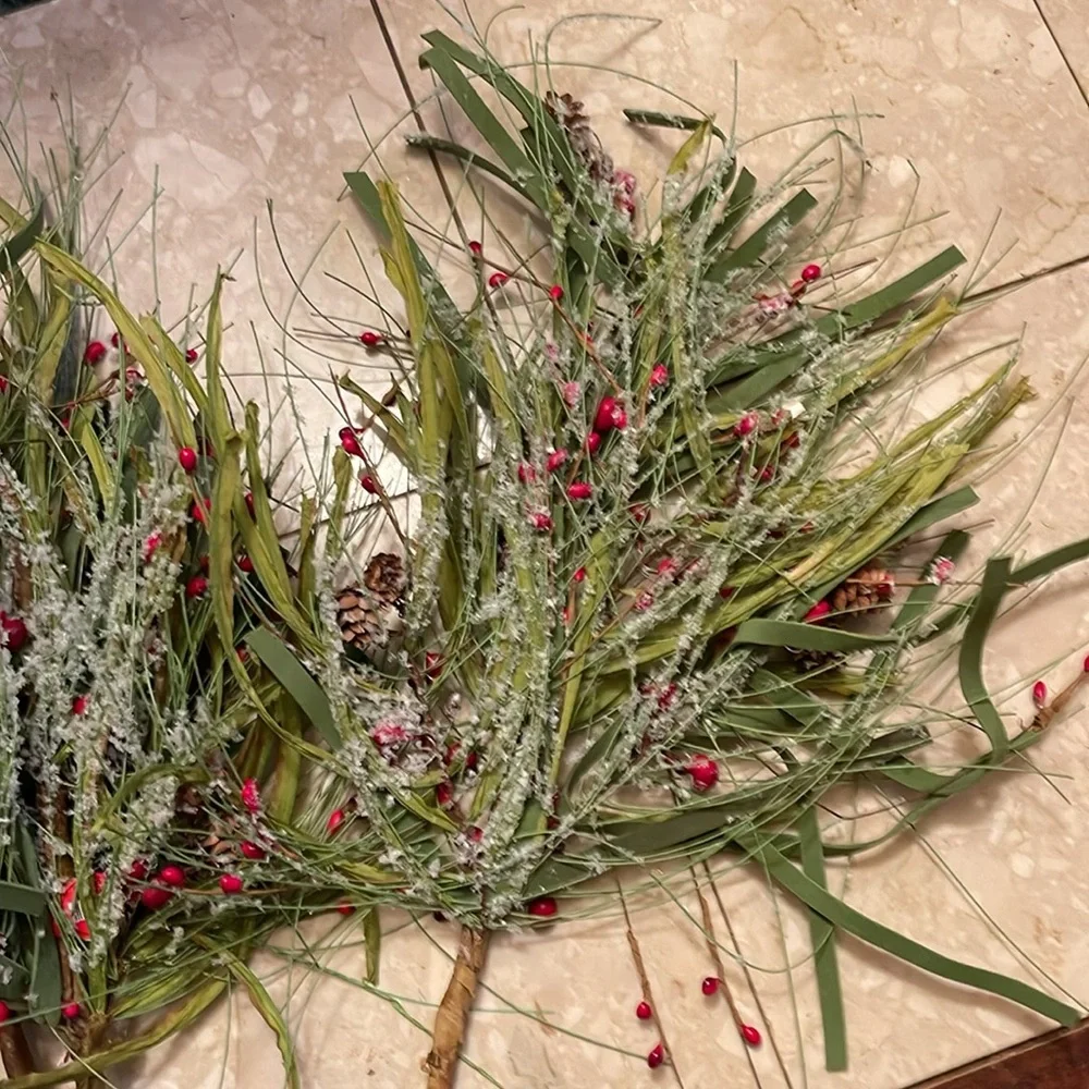 - 4 new Frosted pine berry stems 30”